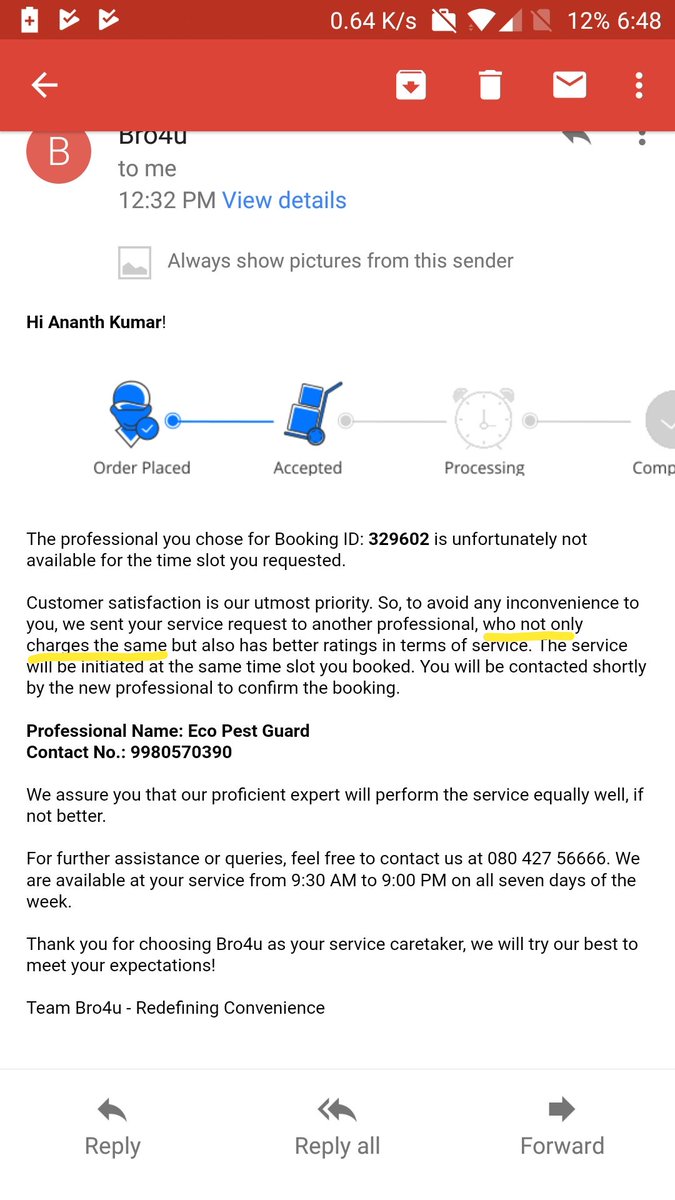 ananth_9106's tweet photo. @Bro4uOfficial worst ever , don't ever go for them.
Without my consent they bumped up price yet they are arrogantly disconnected my call to them.
In the email it clearly says it is same price.
@BlrCityPolice whom should I contact for same? https://t.co/hKRvP6YYtE