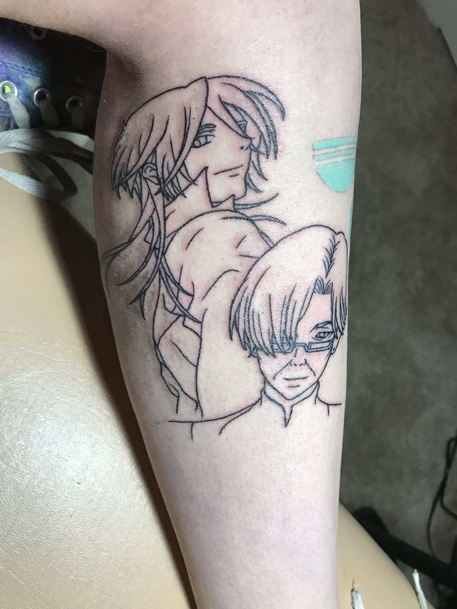 Odango_Bunny's tweet photo. Chief Kasei And Makishima were added on to my progressing Psycho Pass tattoo yesterday! 💙💙 #SybilSystem #PsychoPass #animetattoos https://t.co/T1ve5bjMzm