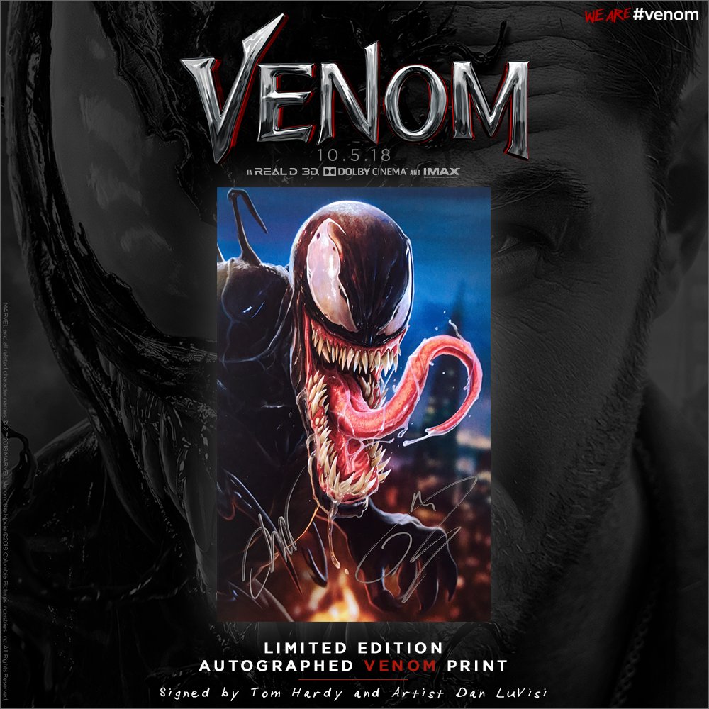 AMCTheatres's tweet photo. We're celebrating #FreeComicBookDay &amp; the 30th anniversary of our favorite anti-hero. FOLLOW &amp; RT for your chance to win this #Venom print signed by #TomHardy &amp; artist Dan LuVisi! https://t.co/wqT96jZWLn