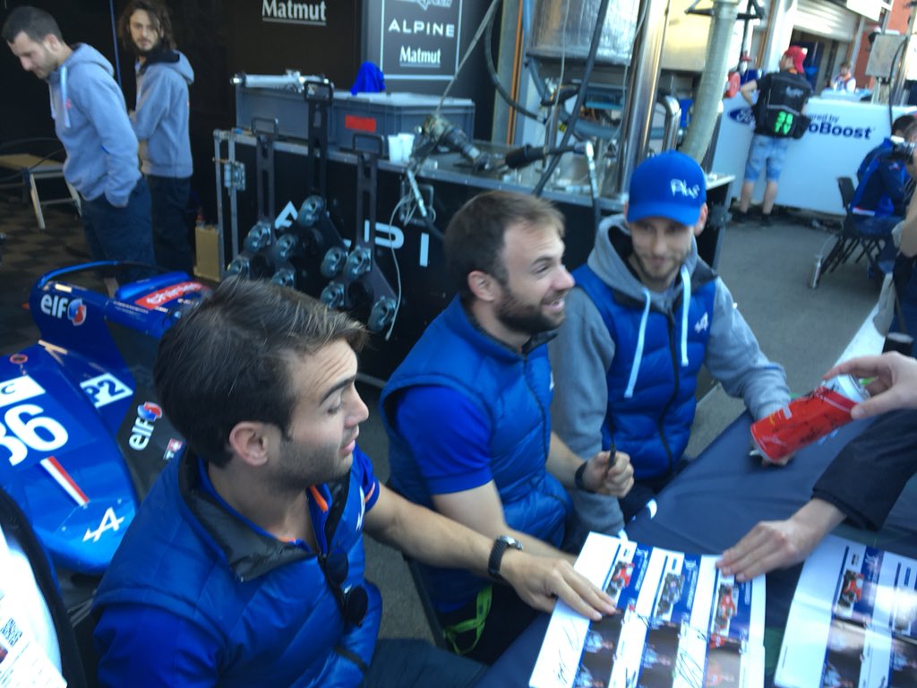 RNO_Christophe's tweet photo. Autograph session shows #AlpineSignatech fans community here in Spa. @Nico_Lapierre, @NegraoAndre and Pierre Thiriet in pole position at #6HSPA #FIAWEC @Groupe_Renault https://t.co/hsvwlOwHBw