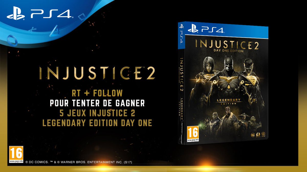 PlayStationFR's tweet photo. 👊 NOUVEAU CONCOURS 👊
RT + Follow pour tenter de gagner 1 des 5 jeux Injustice 2 Legendary Edition Day One mis en jeu !
Règlement et conditions 👉 https://t.co/PJ0TP6IB8m
Tirage au sort le 16 mai.
Bonne chance 🍀 https://t.co/4XlNVJuNjQ