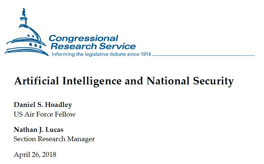 HeikoBorchert's tweet photo. Recommended #weekendread: #AI and #National #Security #NatSec US Congressional Research Service via @saftergood
https://t.co/ne3m6aa4E0
cc @Dr_JMRickli @Ce_Moll @WachterBDI @RikeFranke @MoehringJohanna @M__Verbruggen https://t.co/hw0YXQnWoU