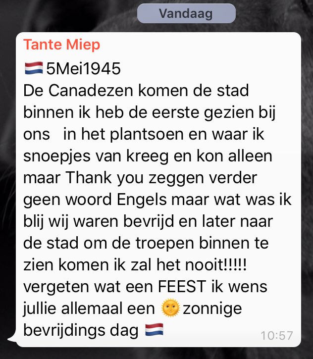 KarinBuit's tweet photo. Tante Miep, 89 jaar en dan ontvang je dit berichtje..... #Bevrijdingsdag #5mei #mooi https://t.co/Sg32XQ4Dv4