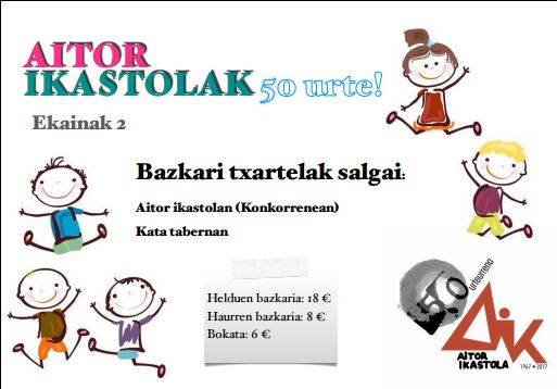 AitorIkas50's tweet photo. Aitor Ikastolaren  urteurreneko egun handirako gutxi falta da: Ekainaren 2an ospatuko dugu jai batekin, dagoeneko bazkarirako txartelak salgai daude Ikastolan eta Katan. Beraz, azkar ibili eta ez galdu aukera!#aitor50 https://t.co/1Lf68VU0uJ