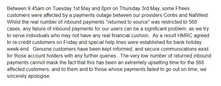 FfreesUK's tweet photo. A statement to all affected customers regarding the recent Ffrees outage. https://t.co/mzsJ76CRcI