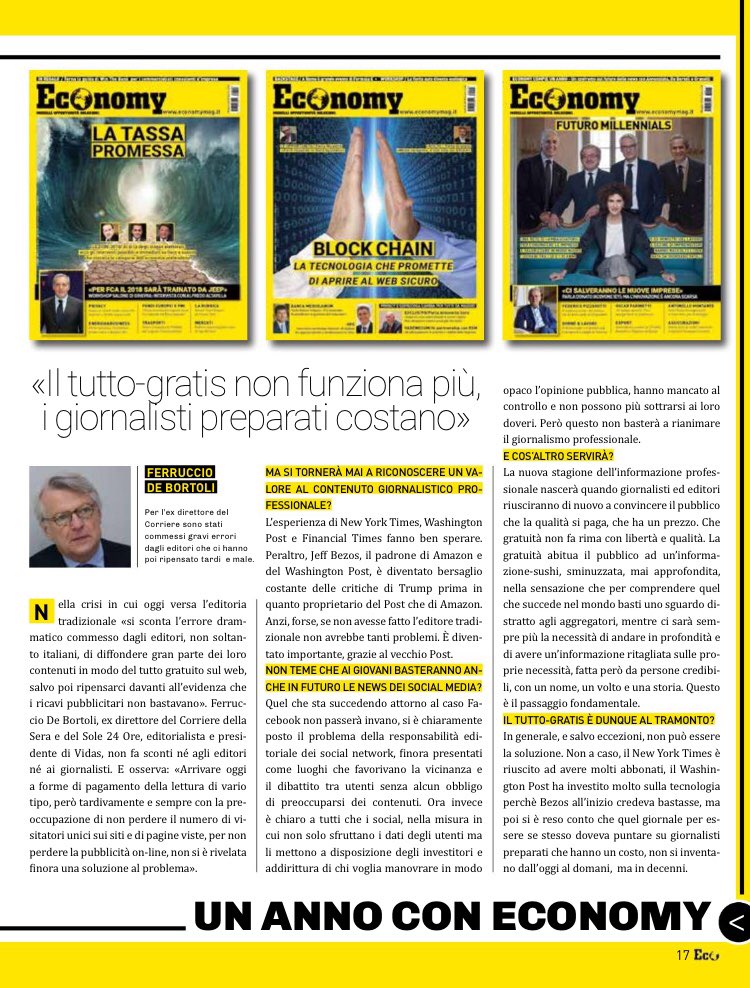 IsaGrassano's tweet photo. ...ma poi si è reso conto che quel giornale per essere se stesso doveva puntare su giornalisti preparati che hanno un costo, non s’inventano dall’oggi al domani, ma in decenni.
Il tutto gratis non funziona più...(speriamo se ne accorgano pure gli editori italiani)
su #economy https://t.co/eUtTuBgCAG