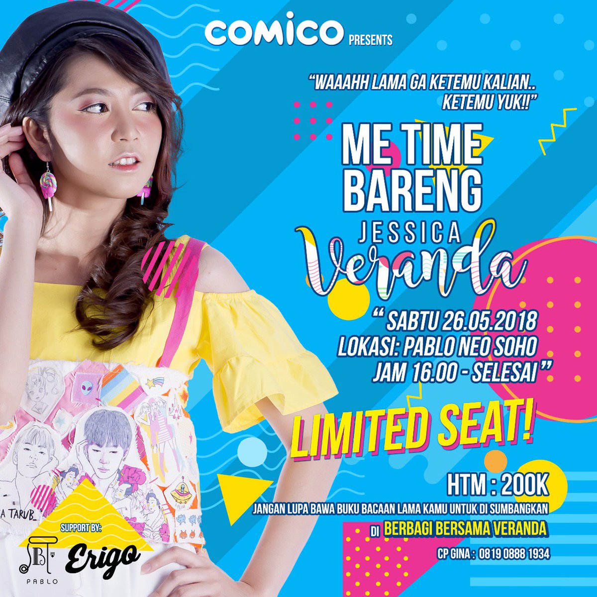 jcvrnd19's tweet photo. Gak terasa sudah mau setahun semenjak graduation aku di JKT48, seneng dan bersyukur karena @comicoindonesia ngadain acara ME TIME BARENG JESSICA VERANDA. 
See you thereee~

acara ini juga di dukung oleh : @Pablosweets_ID
@erigostore 

#metimebarengjessicaveranda https://t.co/a2SgHGYWHZ