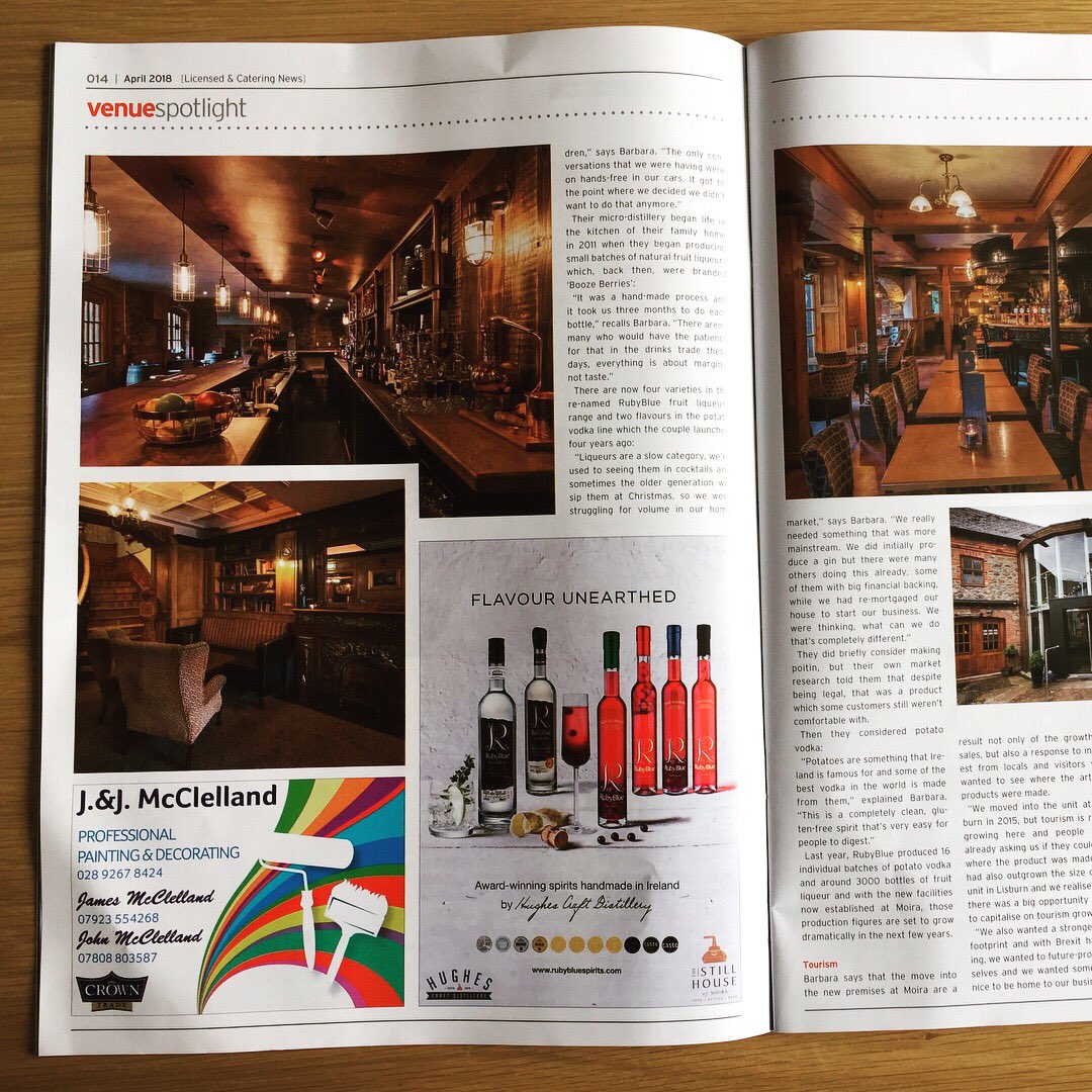StillHouseMoira's tweet photo. Excellent exposure for The StillHouse in this months @LCNmagazine ☺️ #TheStillHouseMoira #Moira #GastroPub #HughesCraftDistillery #RubyBlueSpirits #CraftDistillery https://t.co/GWMiRzHv7A
