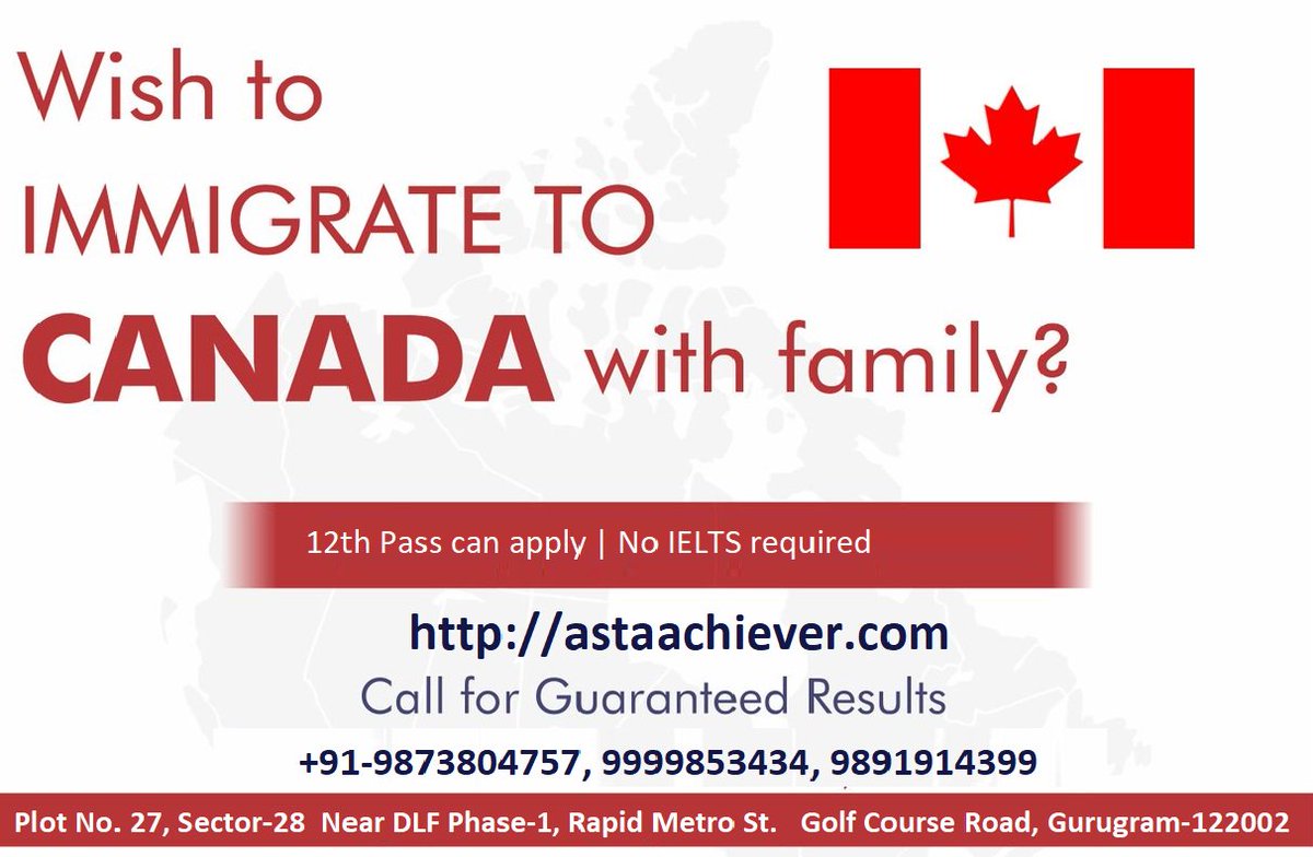 AstaAchiever's tweet photo. Wish to Settle in Canada Get skilled visa.
2 years #Work #Visa for #CANADA, #12th Pass can apply No #IELTS required
Fees after #WorkVisa 
Call us @ +91-9873804757, 9999853434, 9891914399 or visit https://t.co/2PhBrTSgL8
 #canada #australia #pr #IELTS #PTE #OET #spokenenglish https://t.co/vimscYnXz2