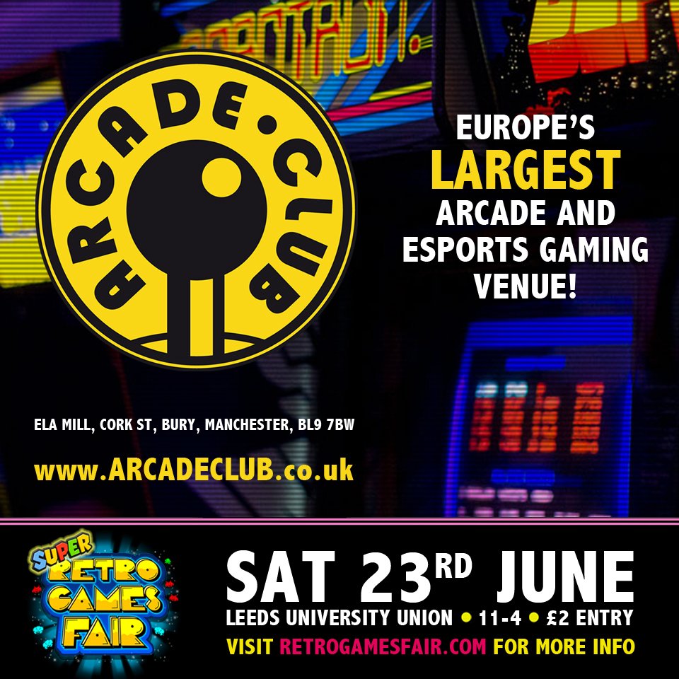 Massive shout out to <a href="/arcadeclubuk/">Arcade Club</a> an official sponsor of the Super Retro Games Fair this June!  An amazing venue full of arcade machines, pinballs, consoles and gaming PCs.  Check it out!
