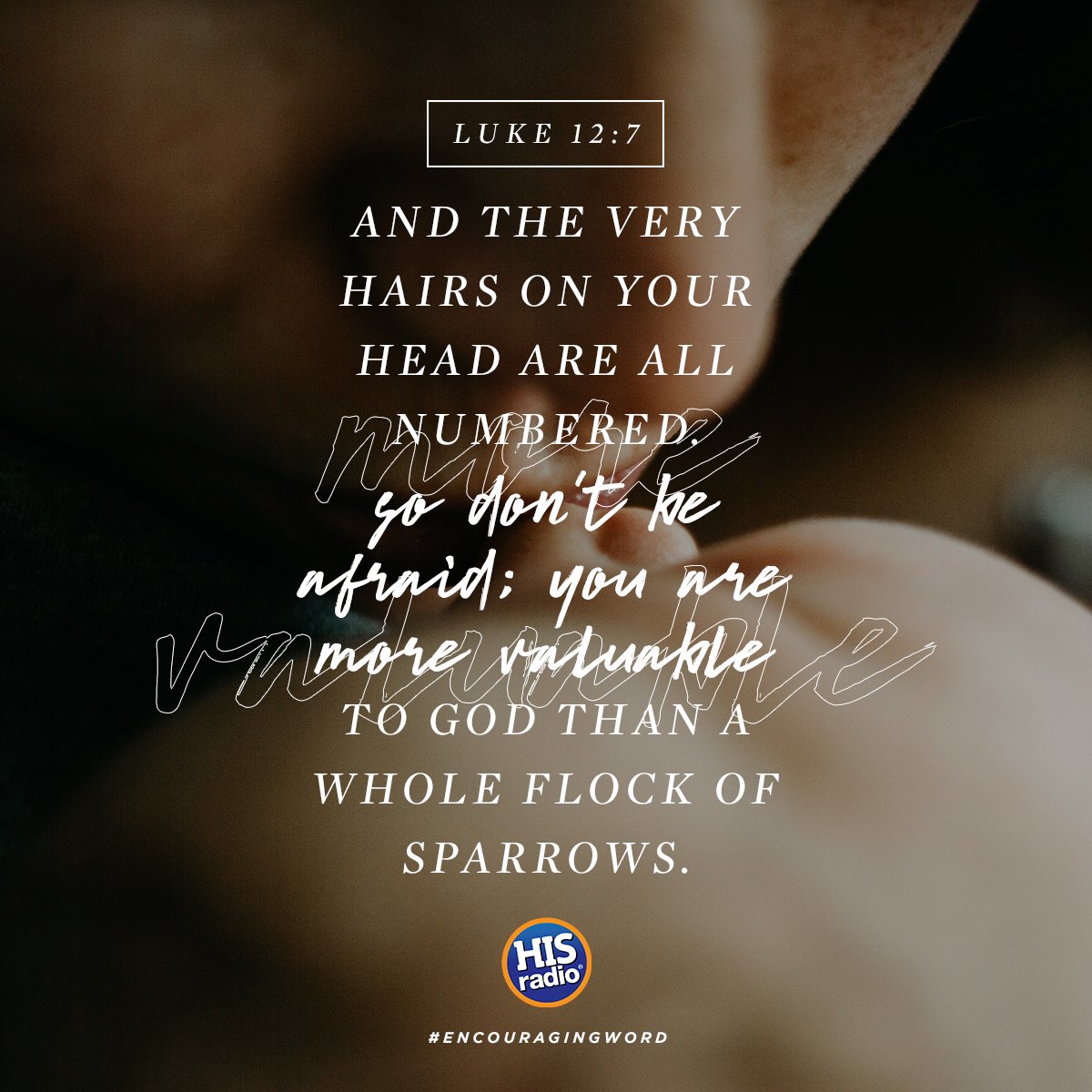 HisRadio's tweet photo. You are SO valuable... and you are SO loved!! Luke 12:7 #EncouragingWord #IamHIS #MoreValuable https://t.co/ZwSRPjthcR