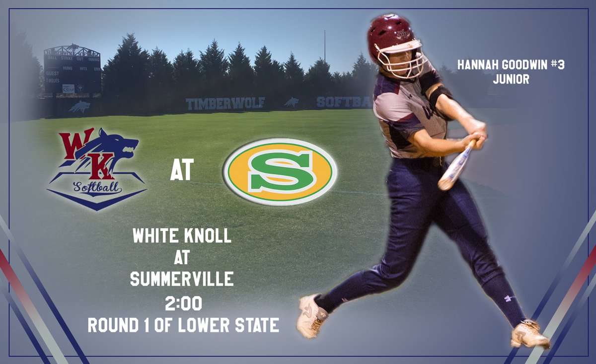 WKHSsoftball's tweet photo. It’s game day. Our first Lower State Bracket game is at Summerville today. Make a day of it and drive on up to support us. #round2state https://t.co/QPwNFn57R7