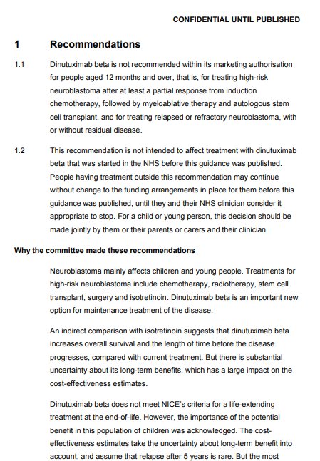 SFManchaC's tweet photo. NICE: Appraisal consultation document. Dinutuximab beta for treating neuroblastoma https://t.co/zOj3HDtvNX https://t.co/u2Lj37QC6E