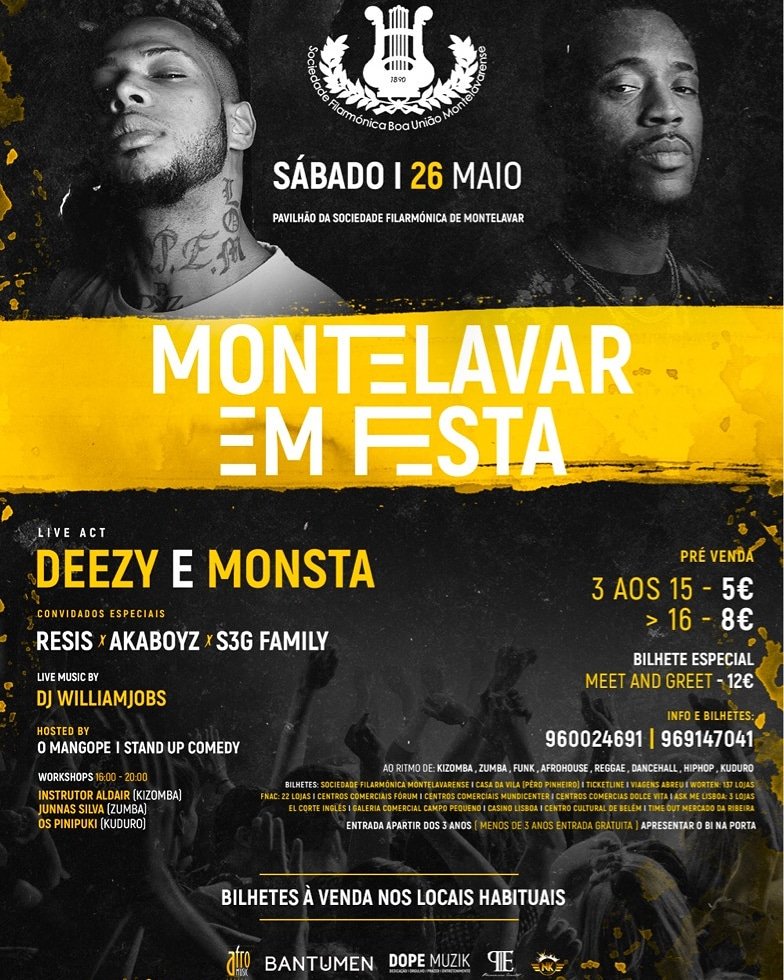 txoboydeezy's tweet photo. #MontelavarEmFesta

#26DeMaio|Sábado|

#Local : Pavilhão Da Sociedade Filarmónica De Montelavar 📍

#ShowCase:
|Deezy &amp; Monsta|

#CONVIDADOSESPECIAIS 
|Resis|
|AKABOYZ|
|S3G FAMILY|

#LIVEMUSICBY:
Dj WilliamJobs

#HostedBy:
|O Mangop|
[ StandUpComedy ] https://t.co/HY6u9m1dvp