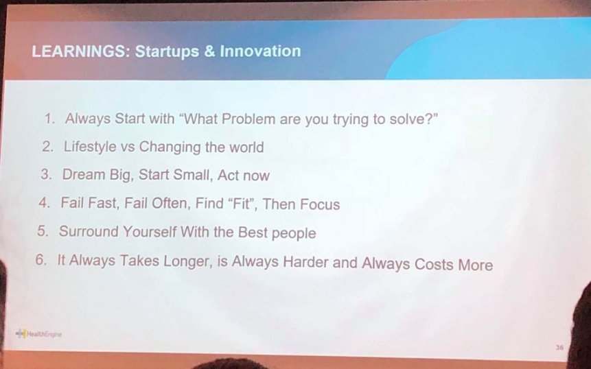 nxtstop1's tweet photo. CONF.,Creative Careers in Medicine –––May 5
Sydney #CCIMSyd via @CCIM2018
Key RE: #health #startup
LT: Learnings: #1=key, (+at level of #1 get end-users on board early in process)
Rt: Skills: considerable (as with any metier worth pursuing)
Situational awareness=make or break,imj https://t.co/teNPu5HHHZ
