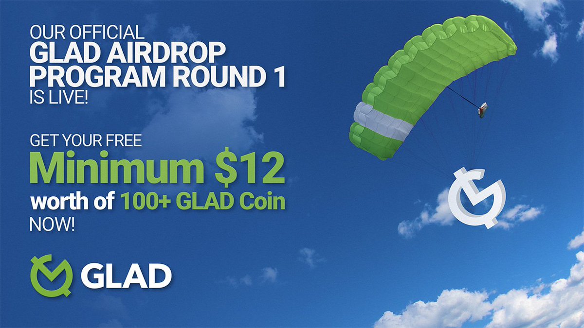 We are happy to announce that our new airdrop program is officially live! Visit glad.network/airdrop for more info! #Airdrop #airdropalert #freecoins #cryptocurrency #Advertising #paywithcrypto #Crypto #BTC #coinsmarkets #Coinmarketcap #CryptoNews #blockchain #ETH