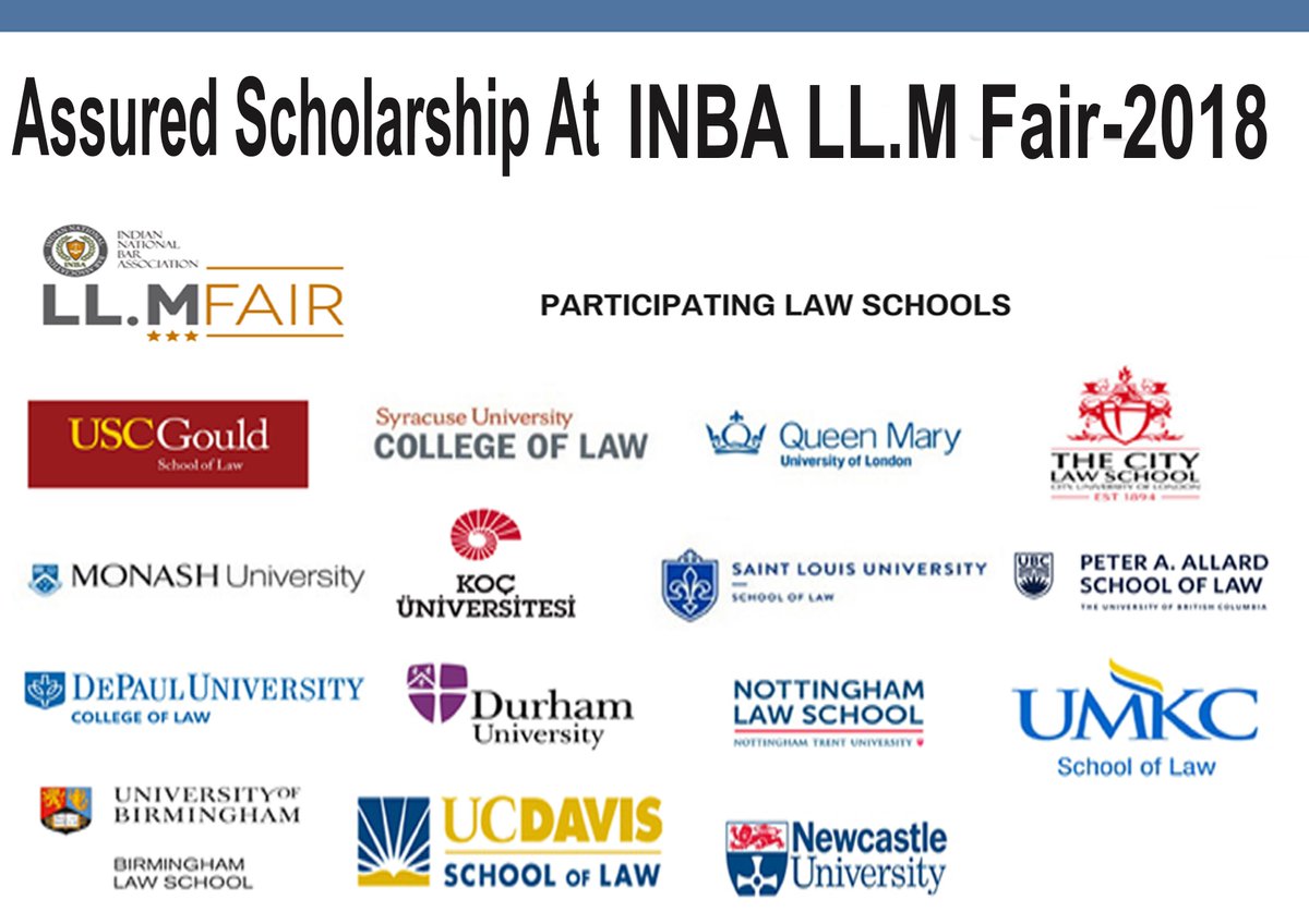 Indianbarassoci's tweet image. Assured Scholarship At LL.M Fair-2018
#LLMFair #INBA #LawCollege #LawUniversities #Scholarship