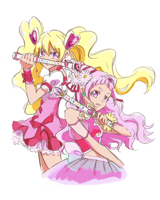 「キュアスティック!ピーチロッド!」
「メロディーソード!エールタクト!」
お二人ともイケメン…!!!好きです!かっこかわいいピンクキュア! 