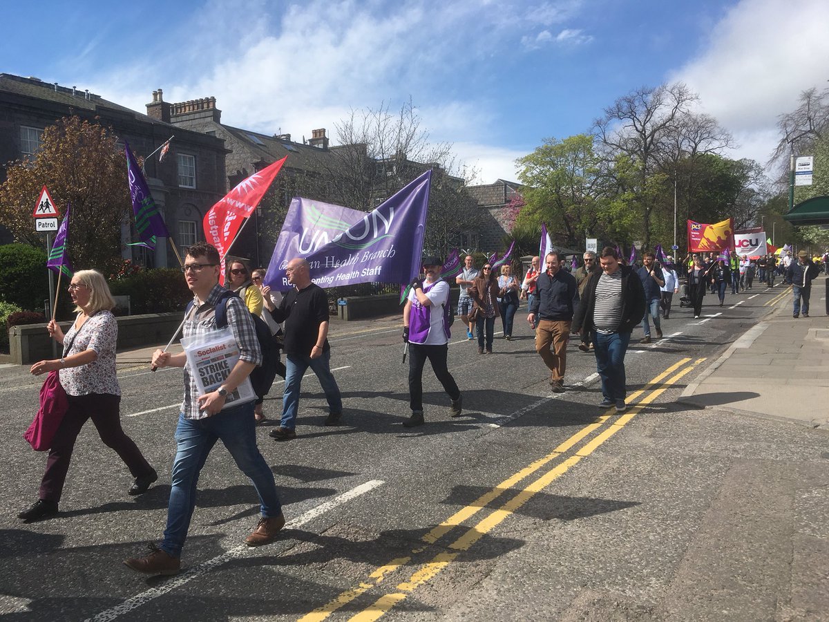 AberdeenTUC's tweet photo. Hundreds turned out for the Aberdeen May Day March and Rally in glorious sunshine to celebrate International Workers Day. Thanks to the Guarana Drummers and all our excellent speakers. #MaydayMarch https://t.co/ZM5YLbO2IC