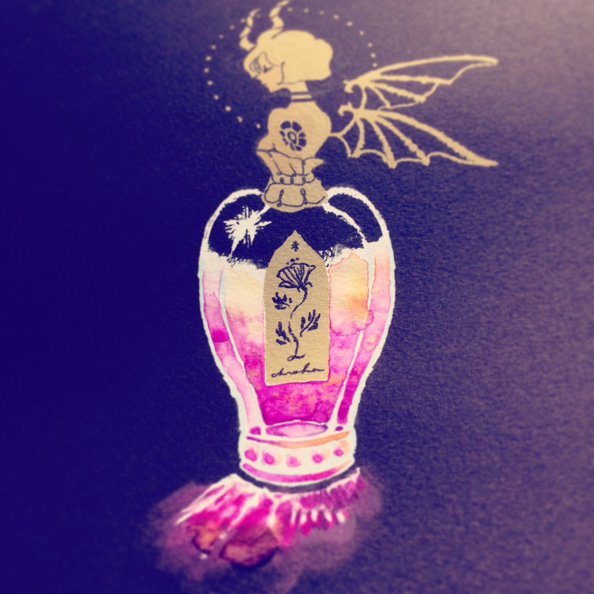 Chroha 悪魔ver の香水瓶 Illustration Illust イラスト 絵 Watercolor 水彩 ガチ制作会