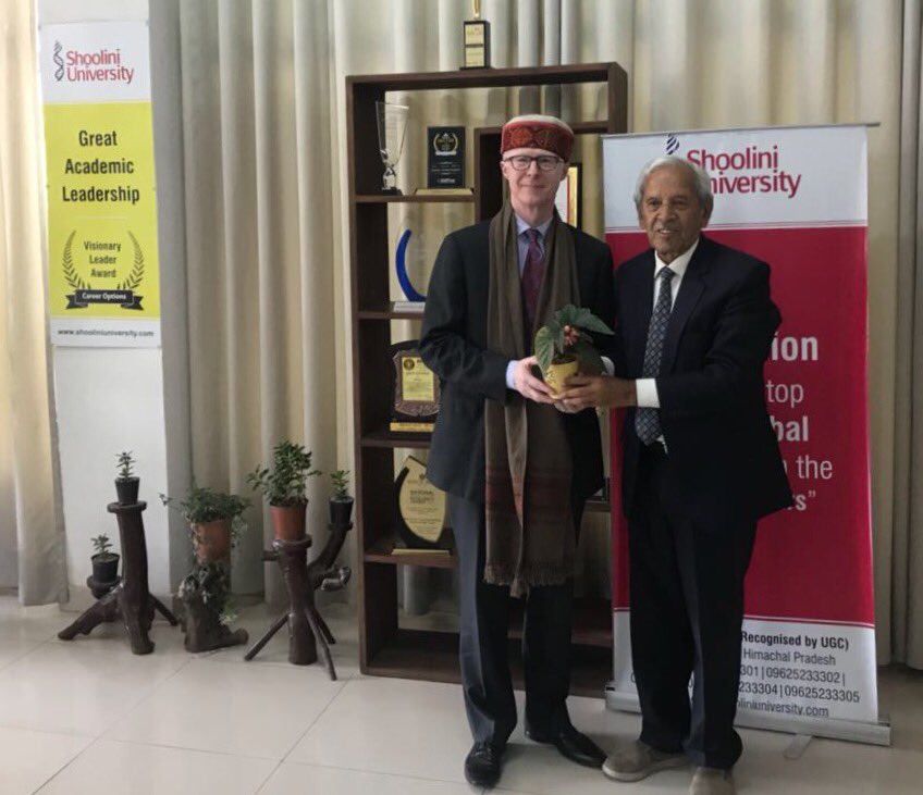 CRLGibbins's tweet photo. Thank you Dr &amp; Atul Khosla for your warm reception &amp; the opportunity to speak at @ShooliniUniv. Inspiring students, inspiring university, inspiring campus! Thanks also to @VipinPubby for making it all happen! https://t.co/1BC4SGhuTu