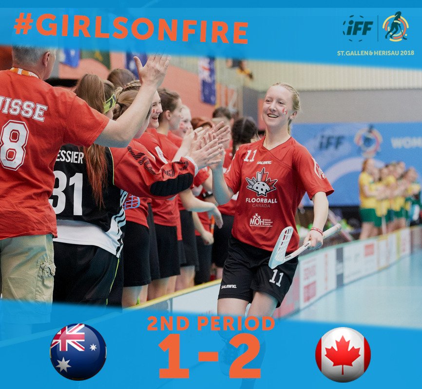 END OF 2ND PERIOD ⏰ No goals in the second third of the game in Herisau as <a href="/U19CanadaWF/">U19 Canada WF Team</a>'s slender lead over #Australia remains intact with twenty minutes left. #U19WFC #GirlsOnFire #floorball #Aussie #Canada