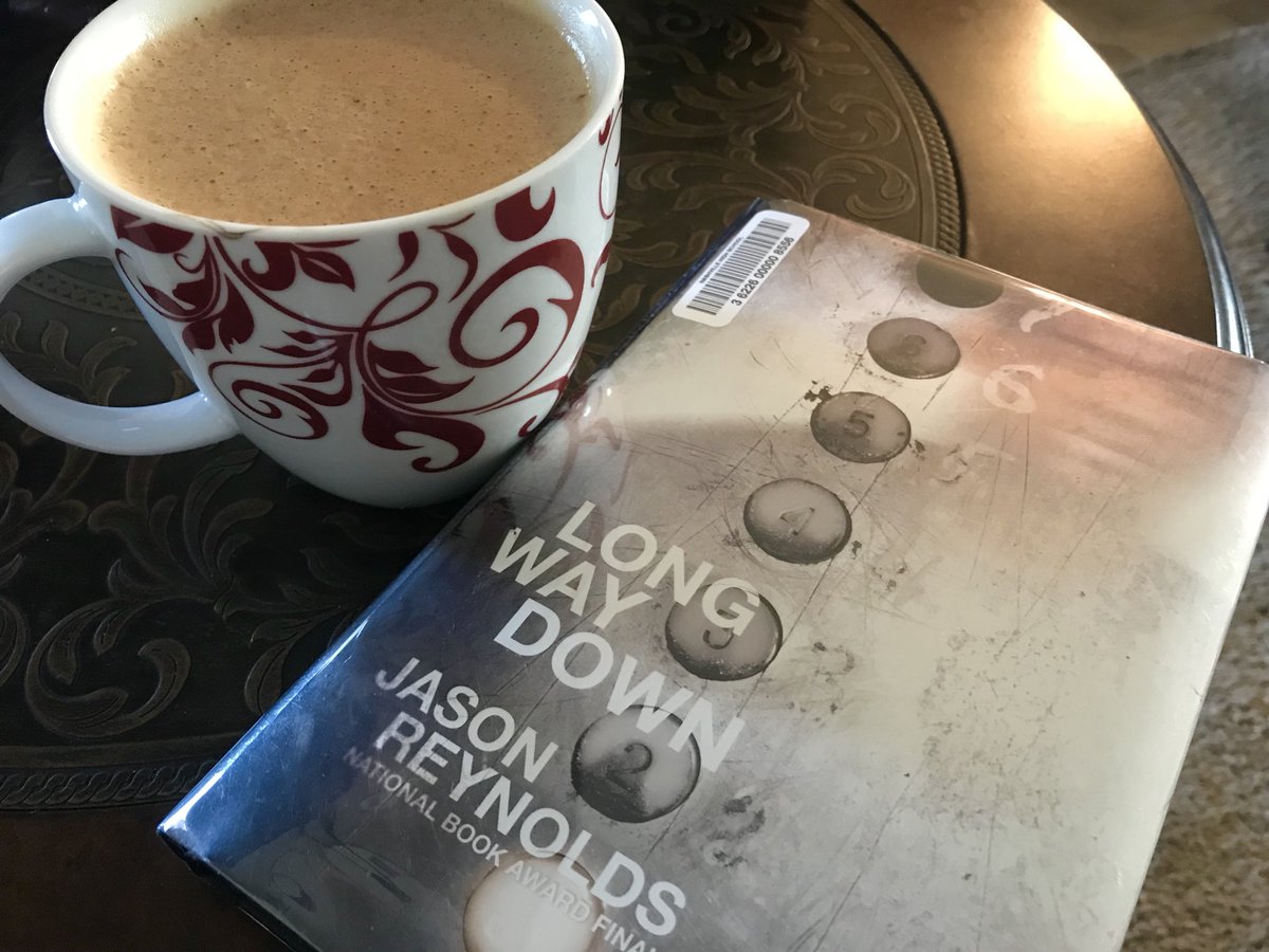 MzOlson8's tweet photo. Just finished reading Long Way Down: a kid seeking vengeance is visited by ghosts of loved ones—victims of gun violence.  All I can say is WOW!  @JasonReynolds83, you’ve done it again!! 🙌🏼👏🏼❤️ https://t.co/wUV0IEn2G3