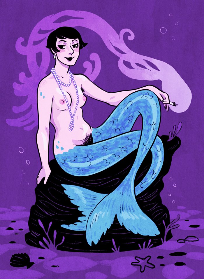 “Happy #mermay please enjoy this 1920s lesbian mermaid I did that is fanart...