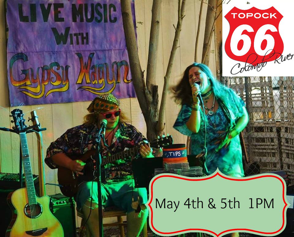 topock66's tweet photo. Topock66 is excited to welcome "Gypsy Wagyn" to their first performance at Topock66. Come sit pool side and enjoy live music and a cold beverage. Show starts at 1pm both Saturday and Sunday. #gypsywagyn #livemusic #bands #poolsatge #topock #topock66 #coolwater #rocknroll https://t.co/SE1L0l65eN