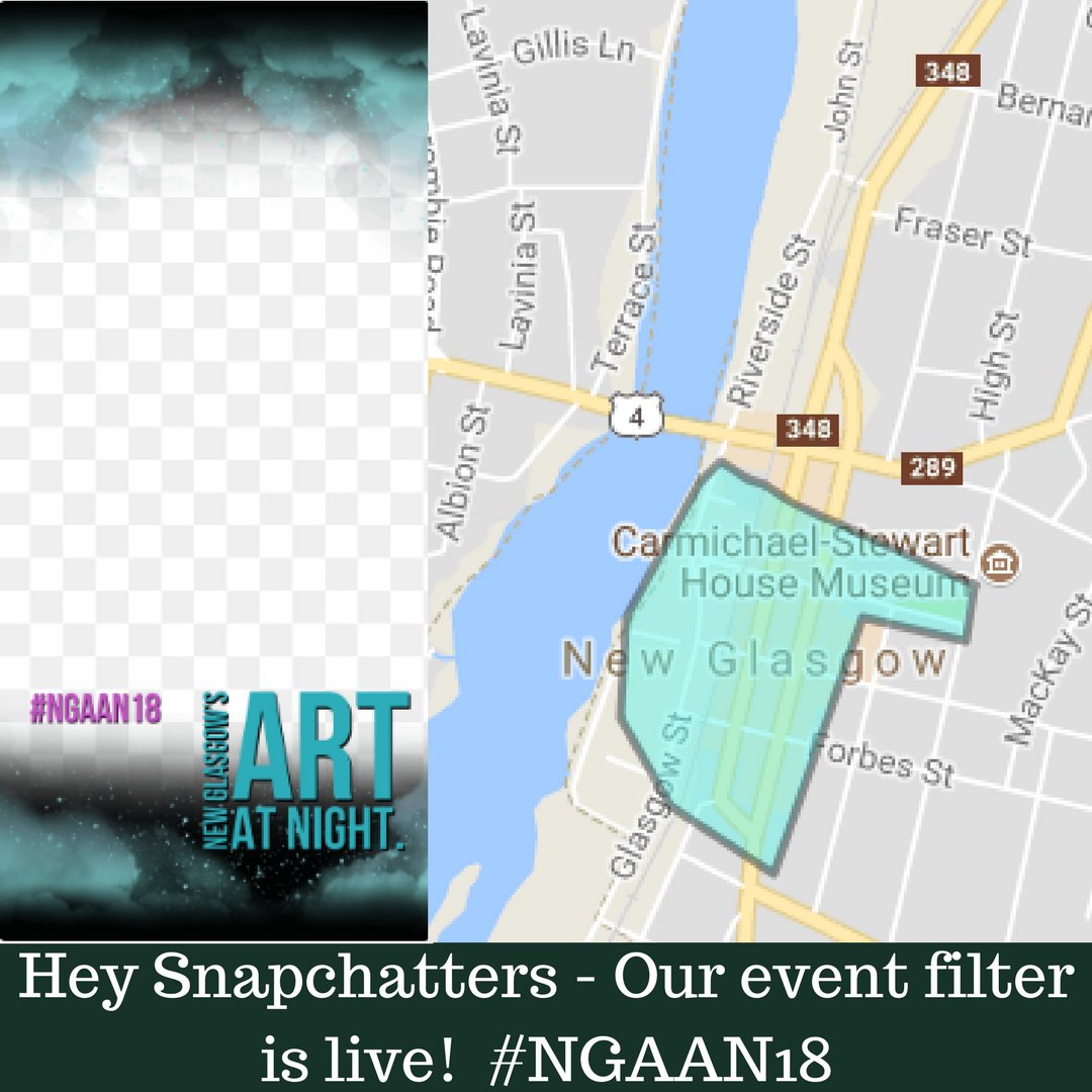 NGsArtAtNight's tweet photo. Event filter live now! #NGAAN18 #snapchat #art #music #dance #expression #community #celebration #newglasgow #pictoucounty https://t.co/C3FaTPoMwO