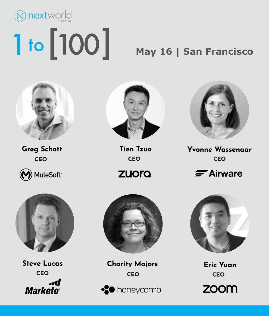 5/5
Next week! Reaching 100M in revenue isn’t easy, so come hear the perspective of those who have already done it. Full speaker lineup &amp; registration: buff.ly/2qSSafJ #EnterpriseSoftware #NextWorld1to100