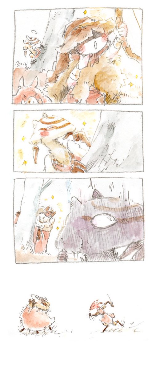 らくがき創作漫画…狩人のホプリィお姉さんと、ニンゲンの男の子のある一日 