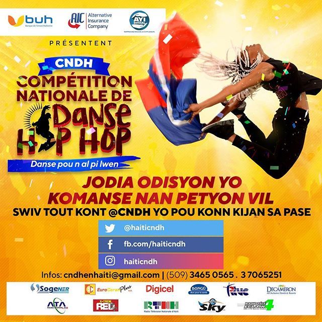 HaitiCndh's tweet photo. Petyonvil nou deja la! Nan yon ti tan ankò odisyon yo pral komanse. 🔥🔥 Di fanmi ak zanmi suiv nou sou tout kont nou yo pou yo ka we jan odisyon an ap pase. 🔥 Se BUH, AIC ak AyiSocial ki prezante Competition National de Dance Hip Hop la.

Tout dansè, … https://t.co/CQHfeetK0n https://t.co/DYdHaqe72p