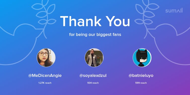 pythonizame's tweet image. Our biggest fans this week: @MeDicenAngie, @soyalexdzul, @batnieluyo. Thank you! via sumall.com/thankyou?utm_s…