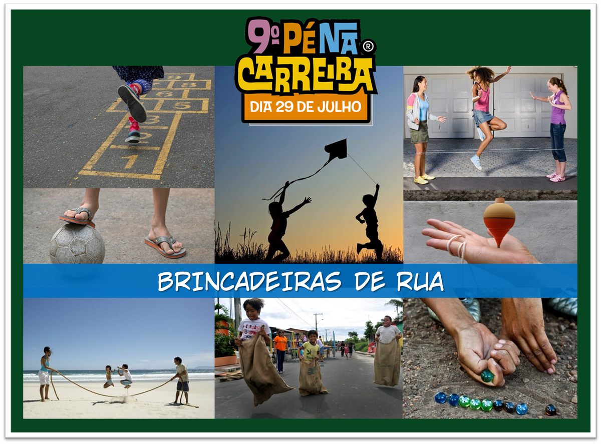 penacarreira's tweet image. TEMA OFICIAL 2018
O 9º @penacarreira promoverá as tradicionais brincadeiras de rua que têm na sua essência movimentos ginásticos, alegria e interação coletiva. É nas ruas que as cidades se fazem, que a vida se forma, que as brincadeiras nos unem.
#ÓoMêi #NovaLetra #IEMAIS #BomDia