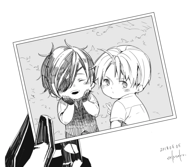 「なに…これ…」
「こどもの日にバグで幼児化した時の写真ぜよっ!」
「全然記憶にない…でも長谷部くんかわいい…」 