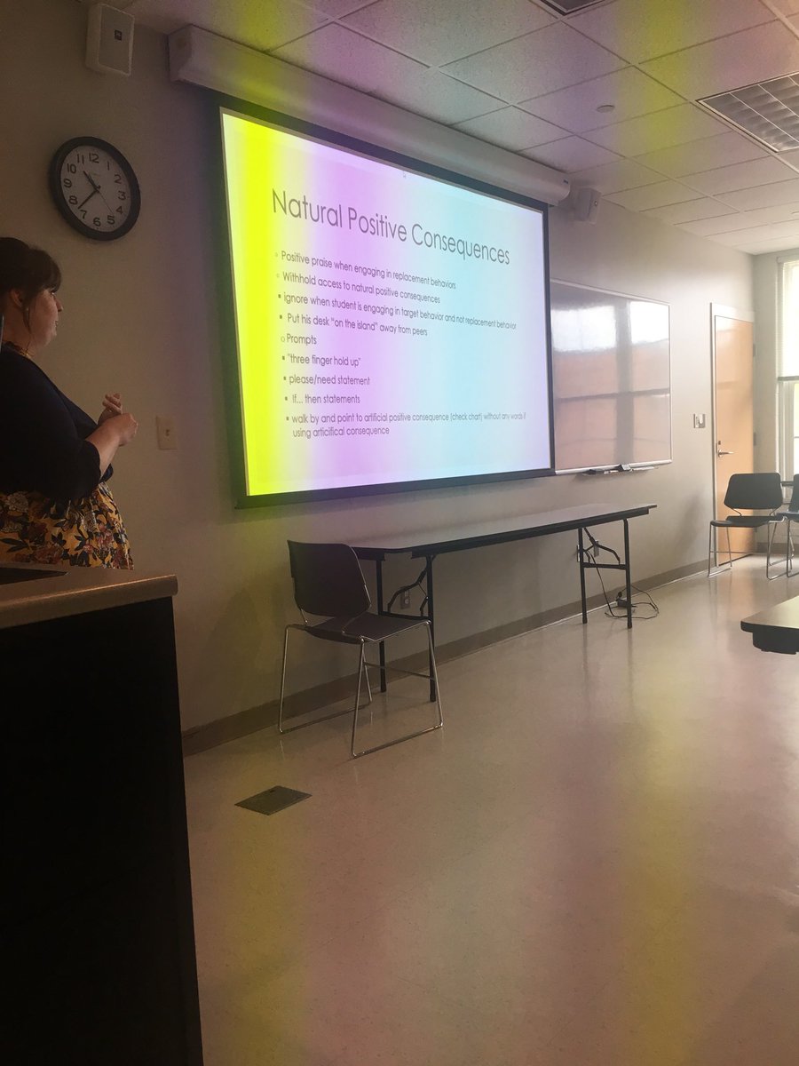 MrsPuckette's tweet photo. #LiveTweeting from students’ final presentation on behavior intervention plans and implementation. @lustudies @longwoodu #autism #autismcertificationprogram #positiveconsequences https://t.co/QRGGChoWvn
