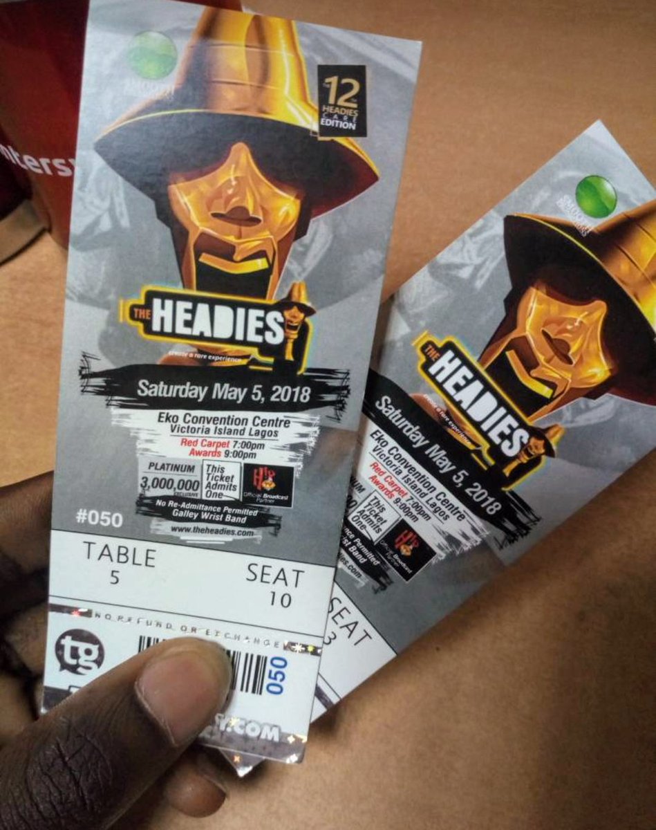 The headies award plantinum ticket are available.if interested DM ASAP
#saturdaymorningcruise #radioactive #ElClasico #WindStorm #mopha #saturdaylife #saturdaynightlive #Money #HEADIES2018 #headiesaward #Headies #Wizkid #Olamide #Davido #Chioma #Awards #Assurance