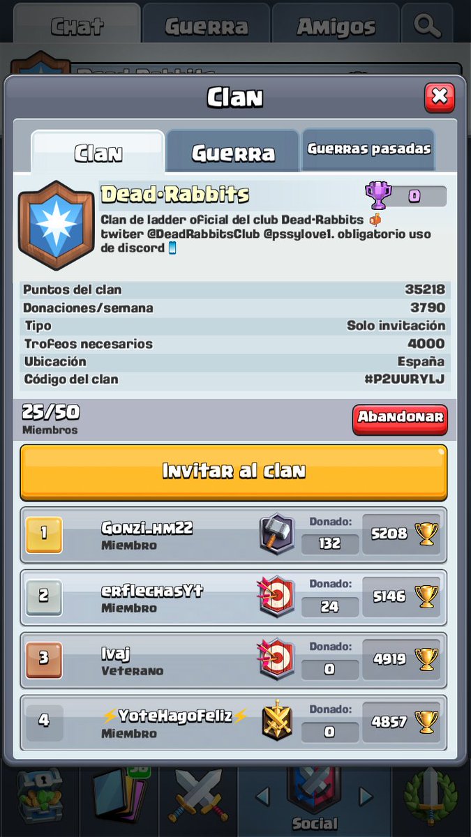 Si buscas equipo de ladder o de  competitivo y eres serio te esperamos en el club <a href="/DeadRabbitsClub/">ピスタチオン</a> , interesados MD #ClashRoyale