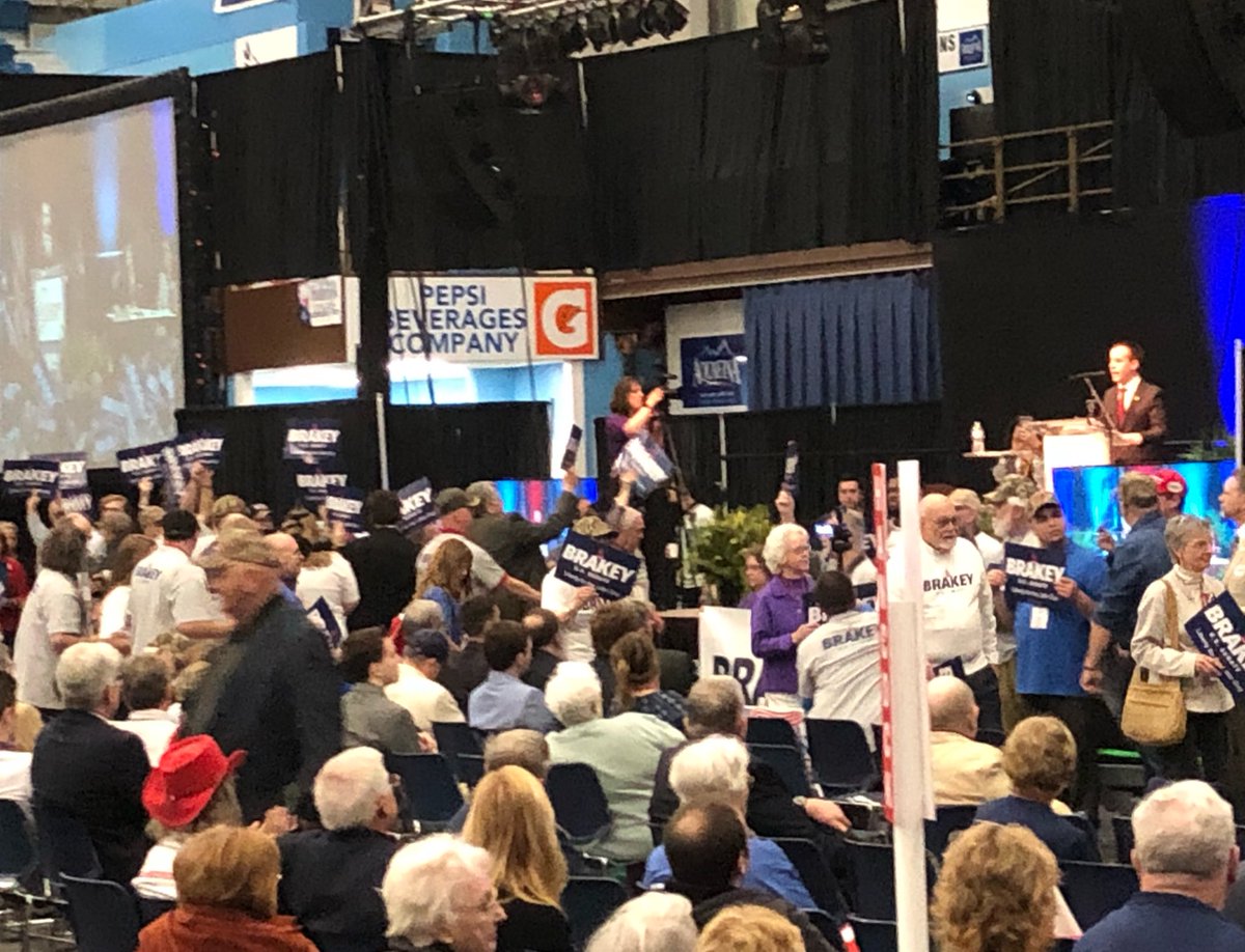 MaineLibertyPAC's tweet photo. #libertyforthelittleguy @SenatorBrakey arrives on stage at the Convention! #brakeyforsenate #teammaine https://t.co/xdblrpSkHy