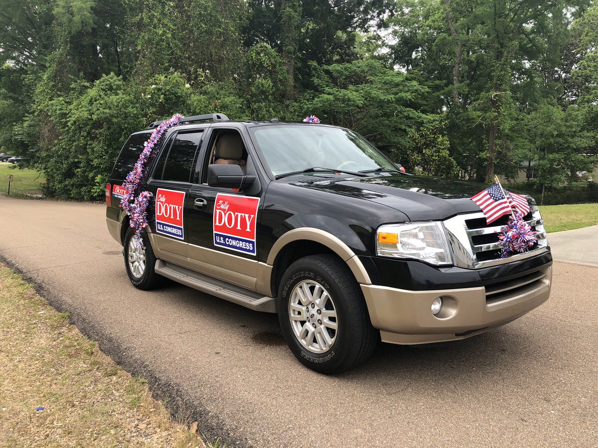 DotyforCongress's tweet photo. Doty mobile decked out and ready for action today.  Starting with Parade and Okatoma Festival in Collins with many more stops across the District! https://t.co/Nn9bMFldqN