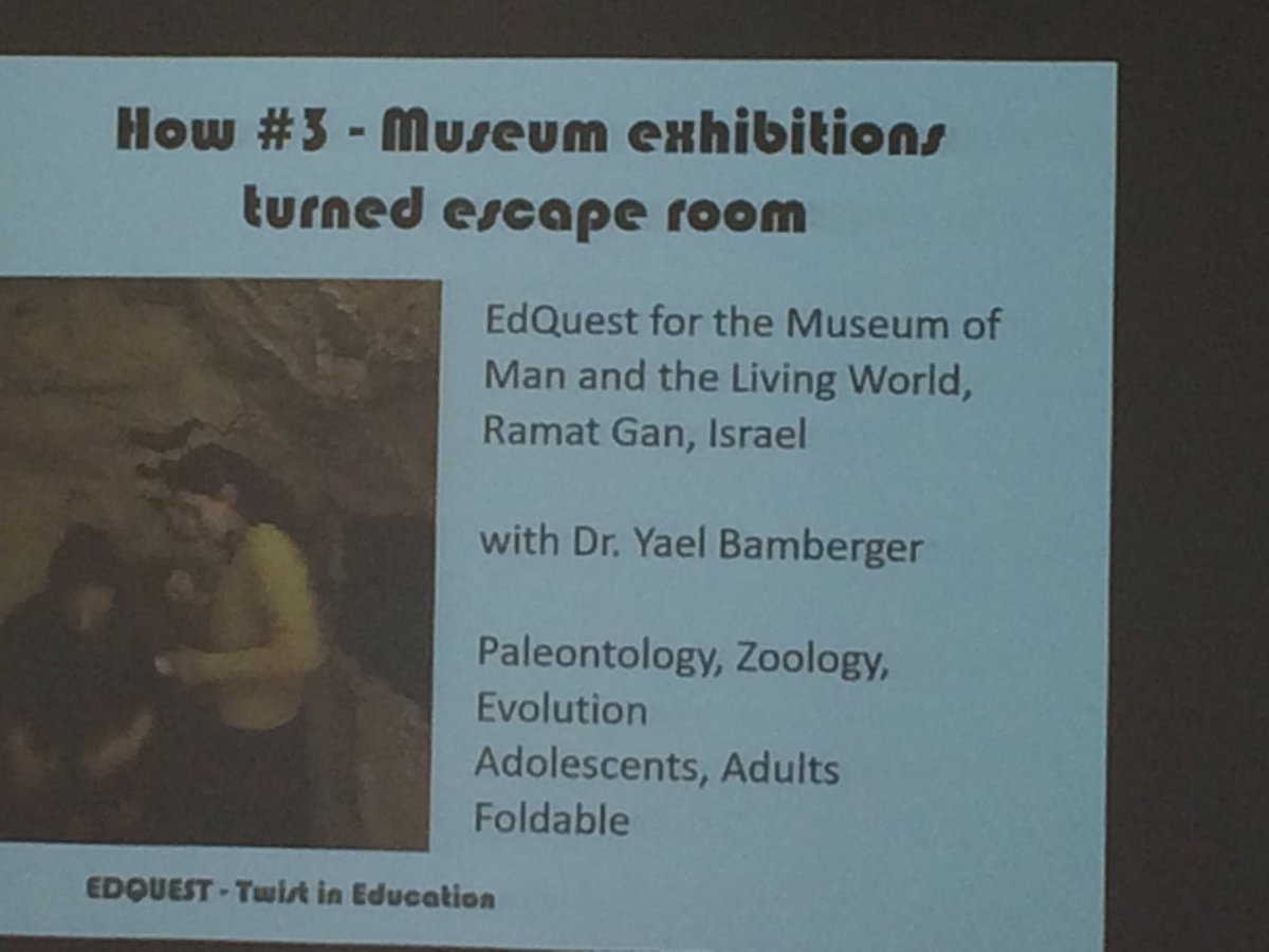 Science based escape rooms have been created in Israel to be brought to classroom - it provides a FLOW experience &amp; learning to participants - they started with chemical escape! Kit is picked up by teachers who run it in the classroom! This is cool! <a href="/WeizmannScience/">Weizmann Institute</a> #scientixConf