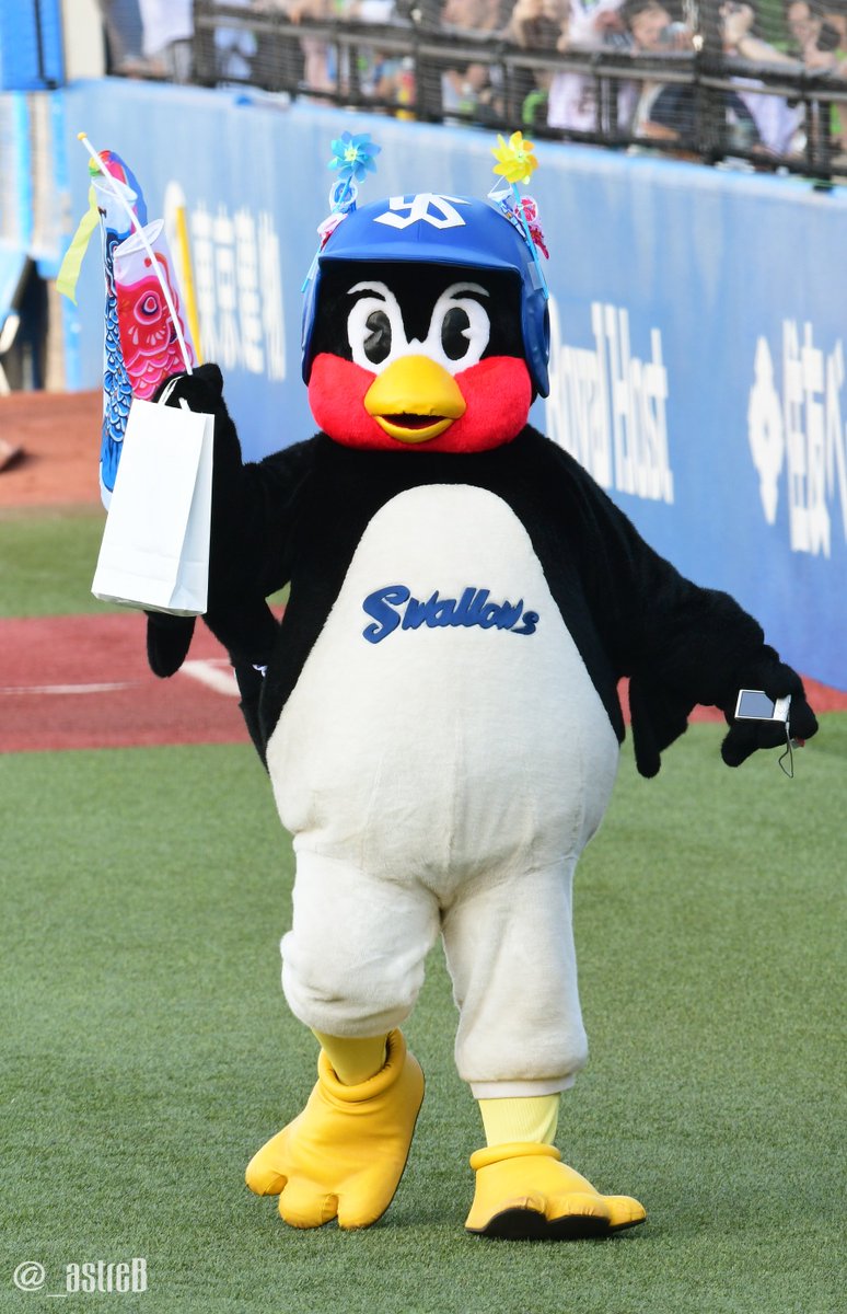 あずさ こどもの日仕様つば九郎さん ヘルメットにミニ鯉のぼり 手にも鯉のぼり ずっとかわいいかわいい言いながら撮ってた笑 18 05 05 神宮
