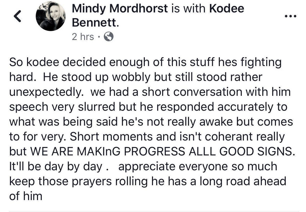 honey_merie's tweet photo. Very happy to see this from Kodee’s mom this morning! All of these are very good signs. Keep it bud! #prayforkodee ⚾️❤️ https://t.co/bqfChSs90e