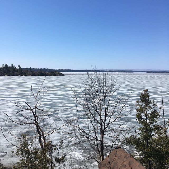 BrennanHarbour's tweet photo. It’s a beautiful day!!! And this long awaited sight is even more beautiful!! Can you see it?  Open water is finally creeping around the point of our bay.  Come on Mother Nature, let’s get rid of all this ice!
#whalesbackchannel #spanishriver #spring #ope… https://t.co/6xDVpzOH5Y https://t.co/RQoAlew59y