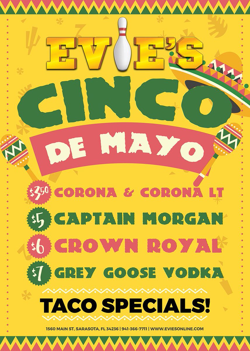 #cincodemayo2018 #KentuckyDerby2018 #SRQ #Sarasota #Specials