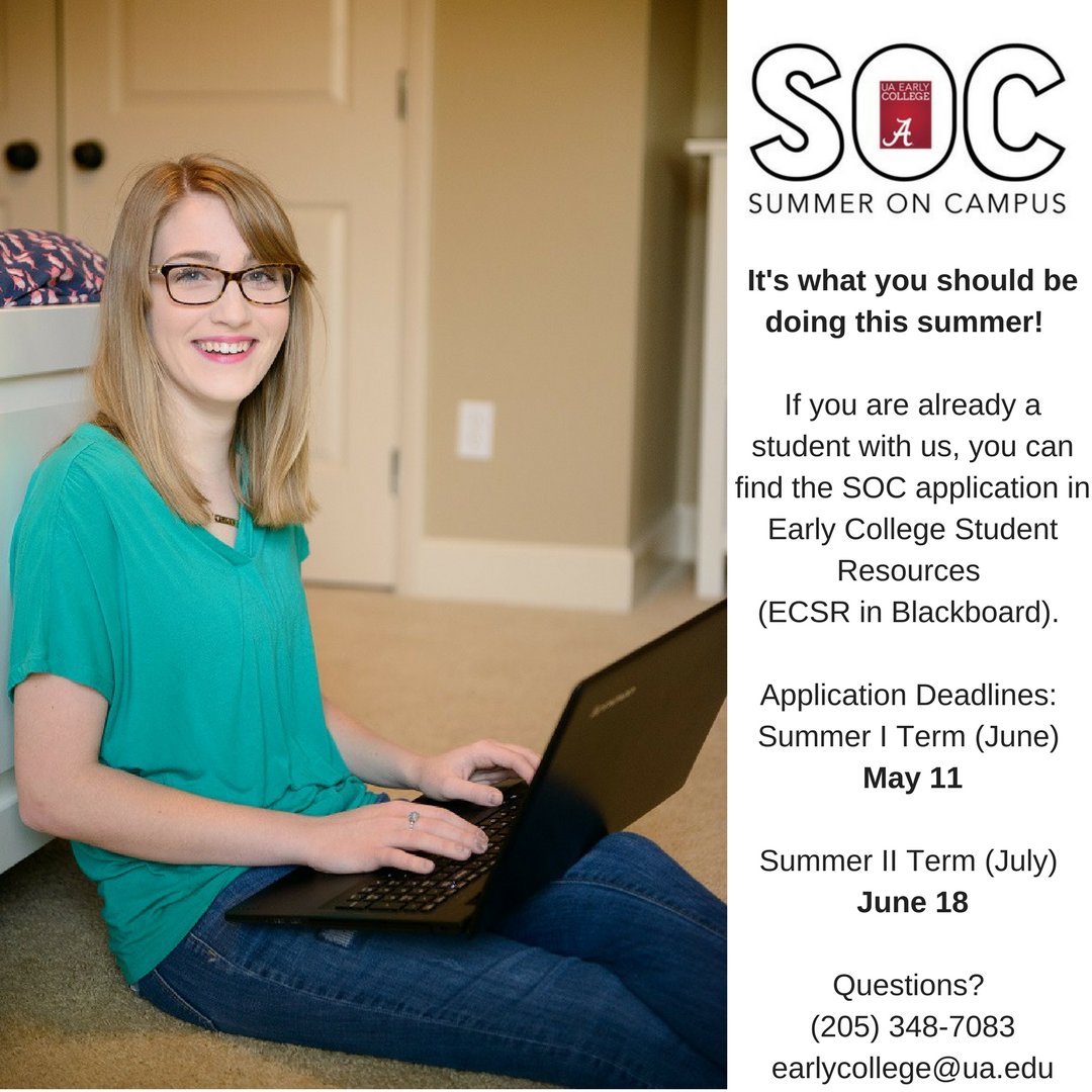 UAEarlyCollege's tweet photo. You don’t have to wait until freshman year to stay on campus and attend college classes. #SOC18 Apply now! https://t.co/KEt6NblCzF