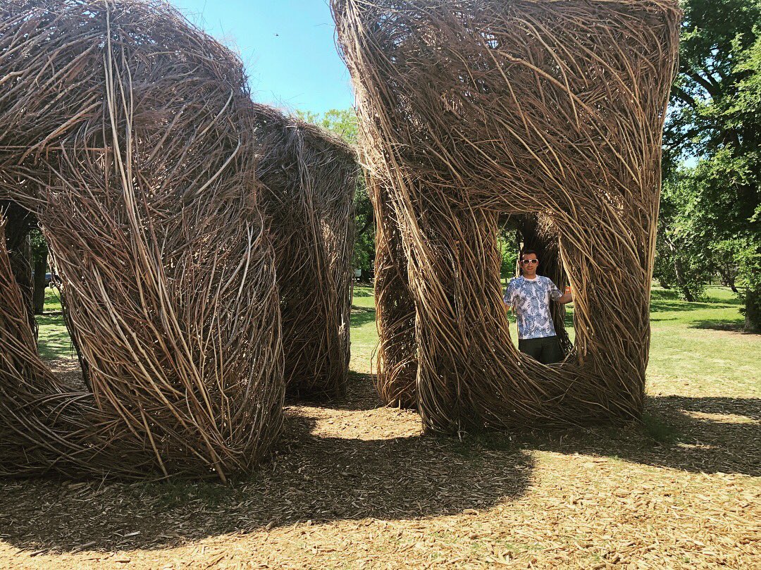 BlaireClause's tweet image. I spy a @VinceClause in the wild amongst some #stickwork by #patrickdougherty 😍