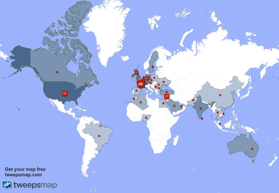 I have 2 new followers from France last week. See tweepsmap.com/!Pierre_Hervou…
