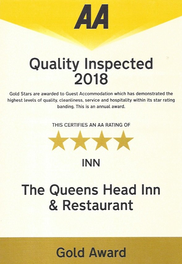 QueensHawkshead's tweet photo. We have been rated a 4 star gold Inn &amp; restaurant after our annual AA inspection Thank you to everyone that’s joined us so far in 2018... here’s to another fabulous season! #4StarGold #Quality2018 #BestOfTheBest #Queenshead #Hawkshead #Robinsons #Inn #Pub #SettingTheStandard https://t.co/wUCM5l9z2L